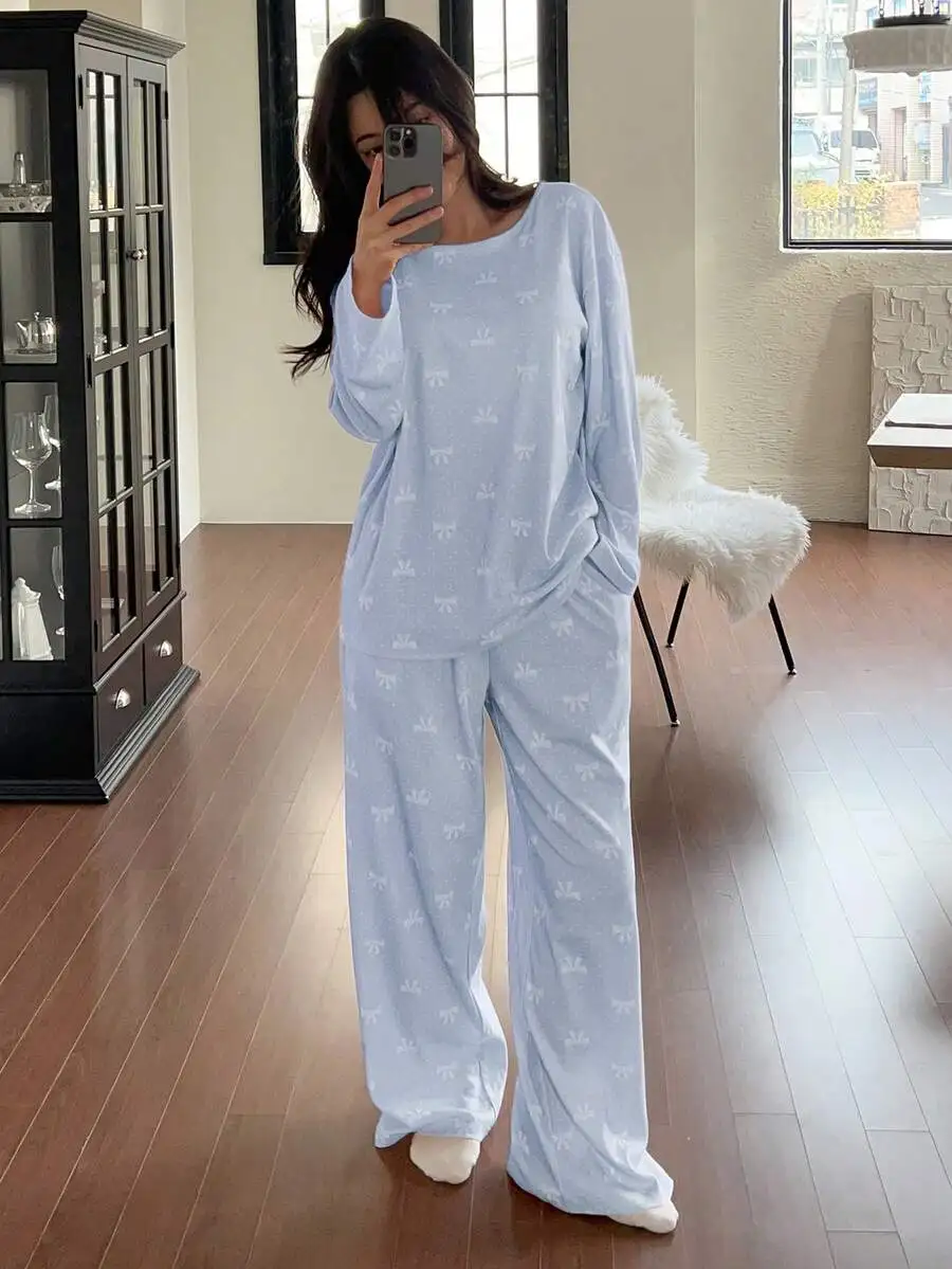 2pcs Bow Print Loose Long Sleeve Pajama Set Women Spring Sleepwear
2pcs Bow Print Loose Long Sleeve Pajama Set Women Spring Sleepwear