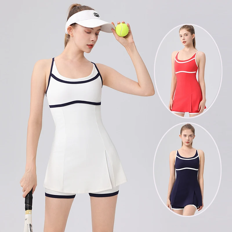 Women Cross Back Fitness Gym Dress Sleeveless Training Tennis Skirt with Bra & Short Ladies Quick-dry Casual Yoga Sport Dress
Women Cross Back Fitness Gym Dress Sleeveless Training Tennis Skirt with Bra & Short Ladies Quick-dry Casual Yoga Sport Dress