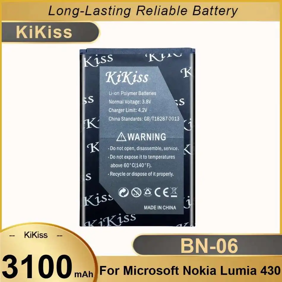 For Microsoft Nokia Lumia 430 Lumia430 BN 06 3100Mah BN-06 Reliable Replacement Mobile Phone Battery
For Microsoft Nokia Lumia 430 Lumia430 BN 06 3100Mah BN-06 Reliable Replacement Mobile Phone Battery