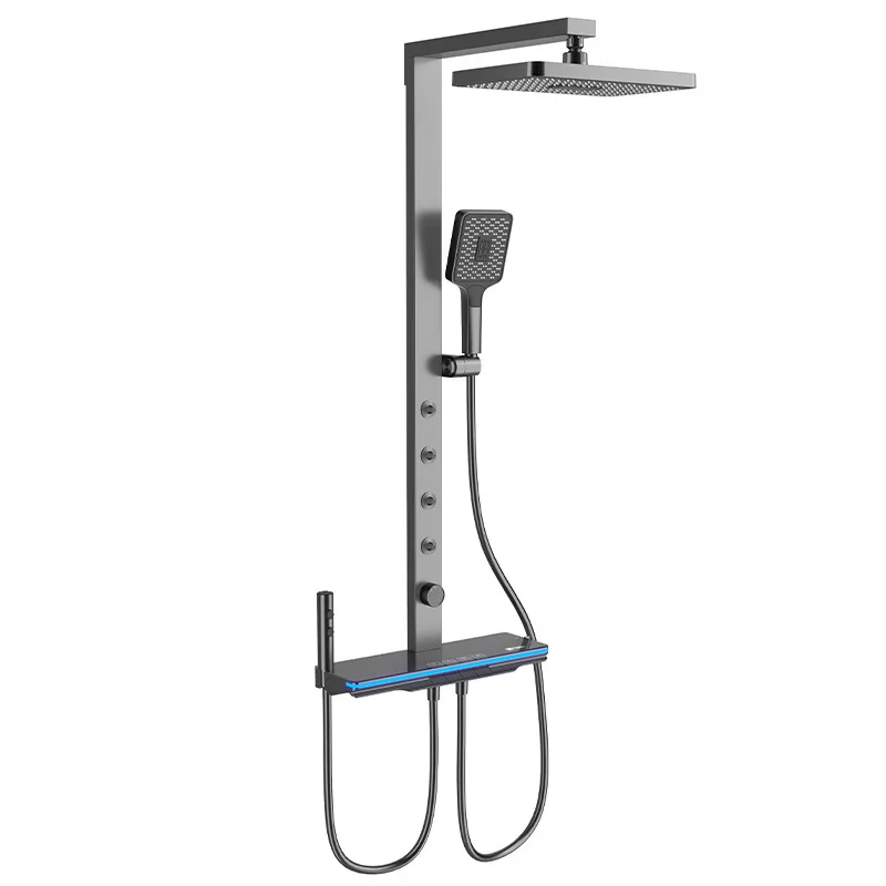 Shower Kit with Storage Shelf, Ambient Lighting, 5-Mode Showering Experience,Thermostatic Mixer,Gunmetal Shower Head Home Shower
Shower Kit with Storage Shelf, Ambient Lighting, 5-Mode Showering Experience,Thermostatic Mixer,Gunmetal Shower Head Home Shower
