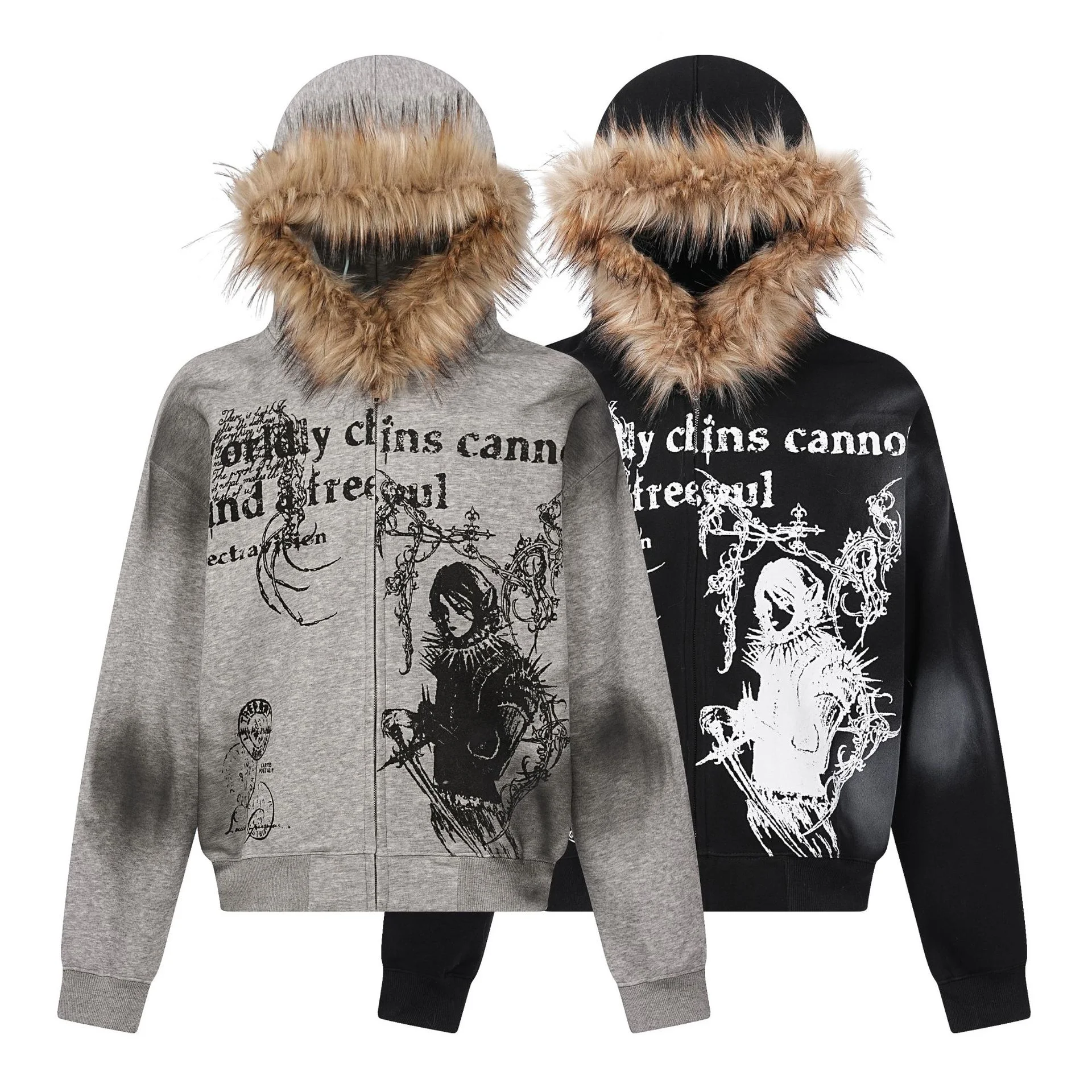 Men's 2024 New American Street Hairy Collar Hoodie Vintage Distressed Anime Printed Clothing Cardigan Zipper Hooded Male Coats
Men's 2024 New American Street Hairy Collar Hoodie Vintage Distressed Anime Printed Clothing Cardigan Zipper Hooded Male Coats