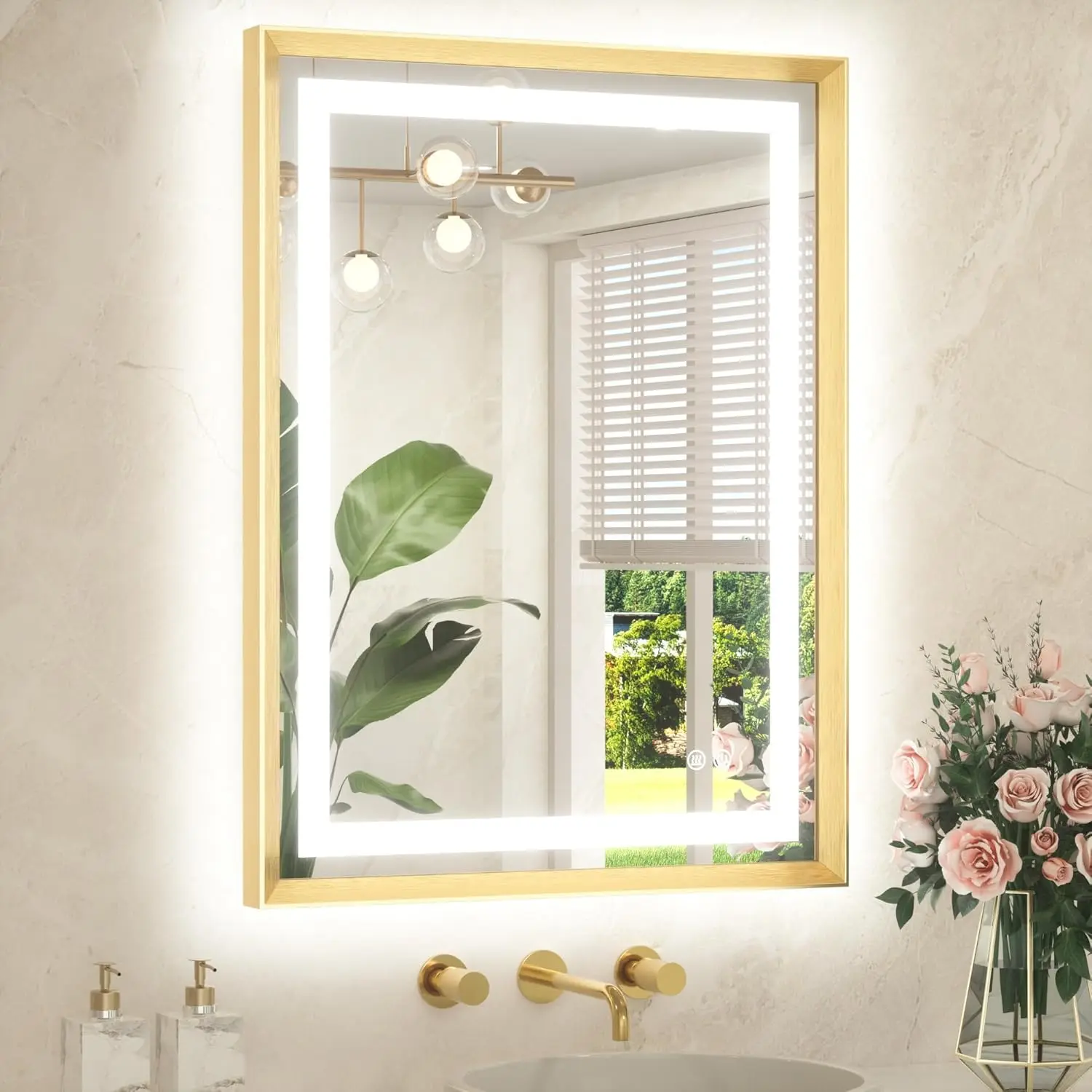 24x32 LED Bathroom Mirror Brushed Gold Frame Frontlit & Backlit Anti-Fog Dimmable 3 Colors Wall-Mounted
24x32 LED Bathroom Mirror Brushed Gold Frame Frontlit & Backlit Anti-Fog Dimmable 3 Colors Wall-Mounted