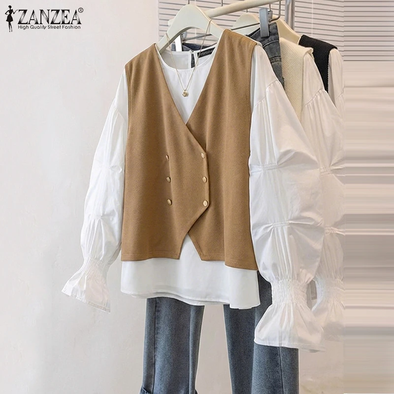 Женская блузка ZANZEA, двубортная, в стиле пэчворк, весна-осень 2026, модный топ с длинными рукавами-фонариками, элегантная офисная блузка
Женская блузка ZANZEA, двубортная, в стиле пэчворк, весна-осень 2026, модный топ с длинными рукавами-фонариками, элегантная офисная блузка