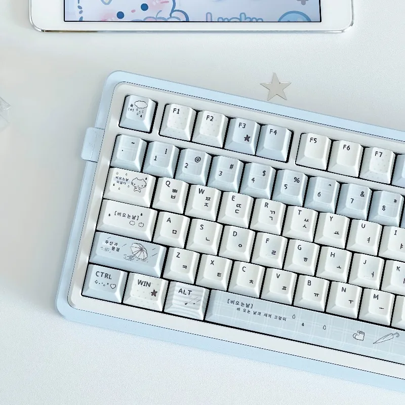 Blue Rain Theme Keycaps Set Customization PBT Sublimation Cherry Profile Keyboard Cap for Gaming Mechanical Keyboard Accessories