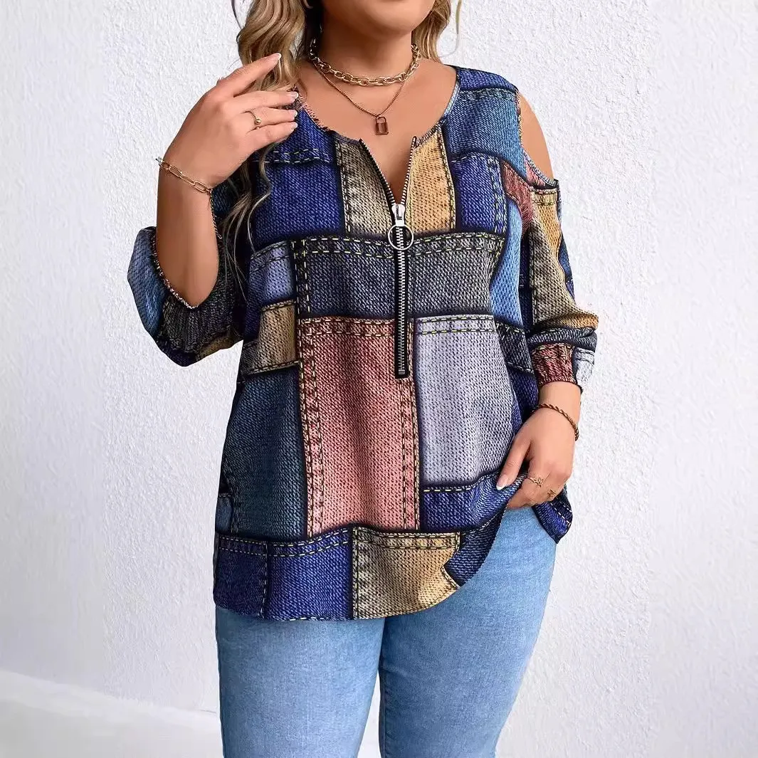 Plus Size Women's Autumn And Winter Fashion New Long Sleeve Zipper Decoration Off-The-Shoulder Printed Plaid Loose
Plus Size Women's Autumn And Winter Fashion New Long Sleeve Zipper Decoration Off-The-Shoulder Printed Plaid Loose