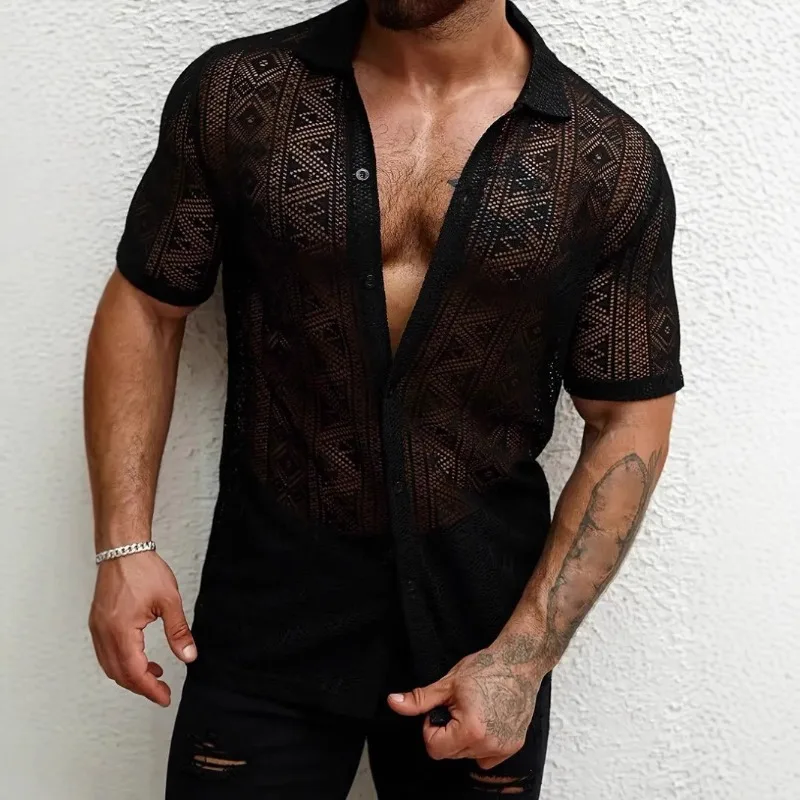 The Popular Men's Lace Shirt with Short Sleeves and Transparent Buttons Streets Summer Casual Holiday Cut-out Transparent Design
The Popular Men's Lace Shirt with Short Sleeves and Transparent Buttons Streets Summer Casual Holiday Cut-out Transparent Design
