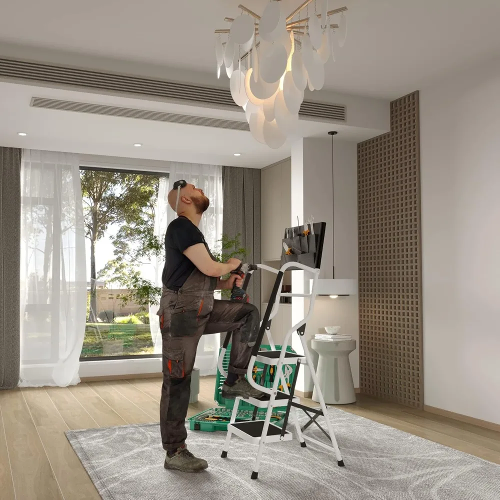 3 Step Ladder Tool Ladder Folding Portable Steel Frame MAX 500 lbs Non-Slip Side armrests Large Area Pedals Detachable ToolBag
3 Step Ladder Tool Ladder Folding Portable Steel Frame MAX 500 lbs Non-Slip Side armrests Large Area Pedals Detachable ToolBag