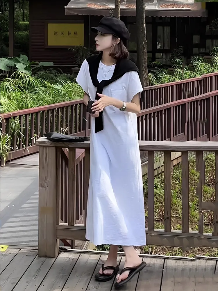 Summer 2025 White Loose T-Shirt Dress with Flying Sleeves And Slits High Waist A-Line Skirt Style Commute Short Sleeve round ...
Summer 2025 White Loose T-Shirt Dress with Flying Sleeves And Slits High Waist A-Line Skirt Style Commute Short Sleeve round ...