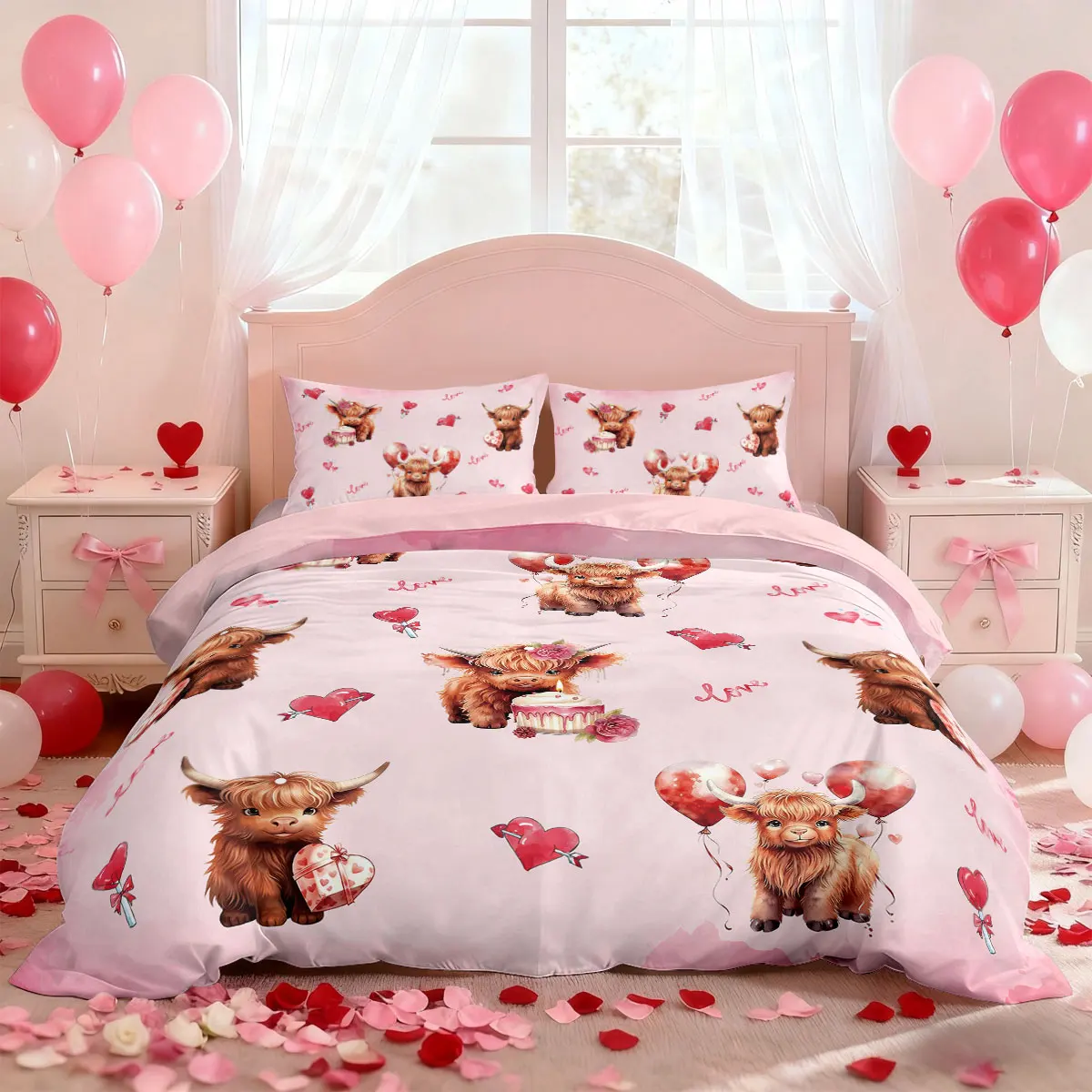 3pc Valentine's Day Pink Romantic Highland Cow Print Coreless Bedding Set Multi Size Bedroom Bedding Decoration Machine Washable
3pc Valentine's Day Pink Romantic Highland Cow Print Coreless Bedding Set Multi Size Bedroom Bedding Decoration Machine Washable