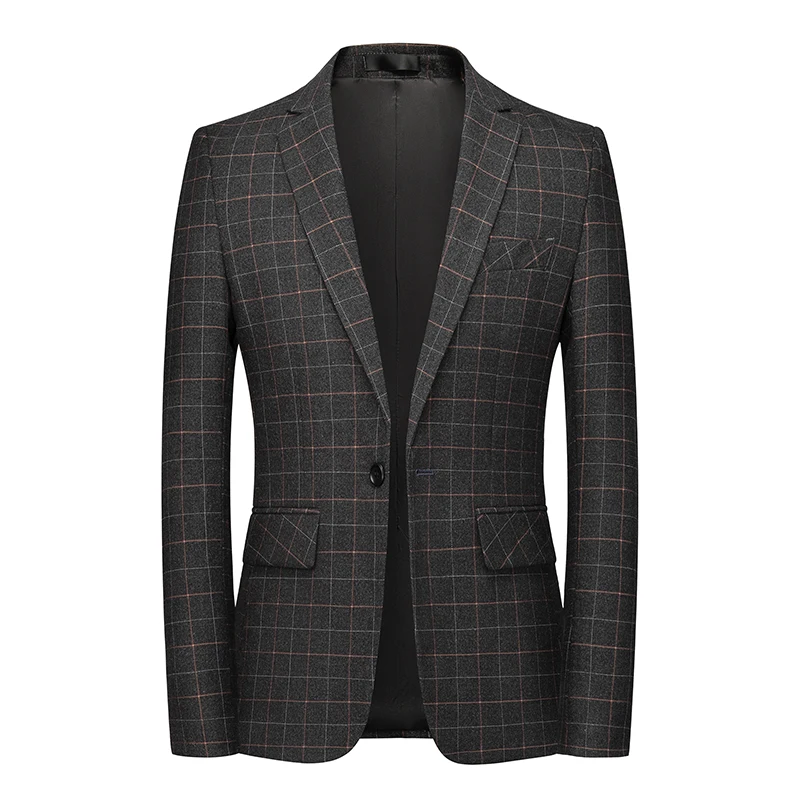 Casual Plaid Men's Busin Jaet Slim Fit Youth Faionable Single Button Coat Stand Tailoring round Hemline Long Sve
Casual Plaid Men's Busin Jaet Slim Fit Youth Faionable Single Button Coat Stand Tailoring round Hemline Long Sve
