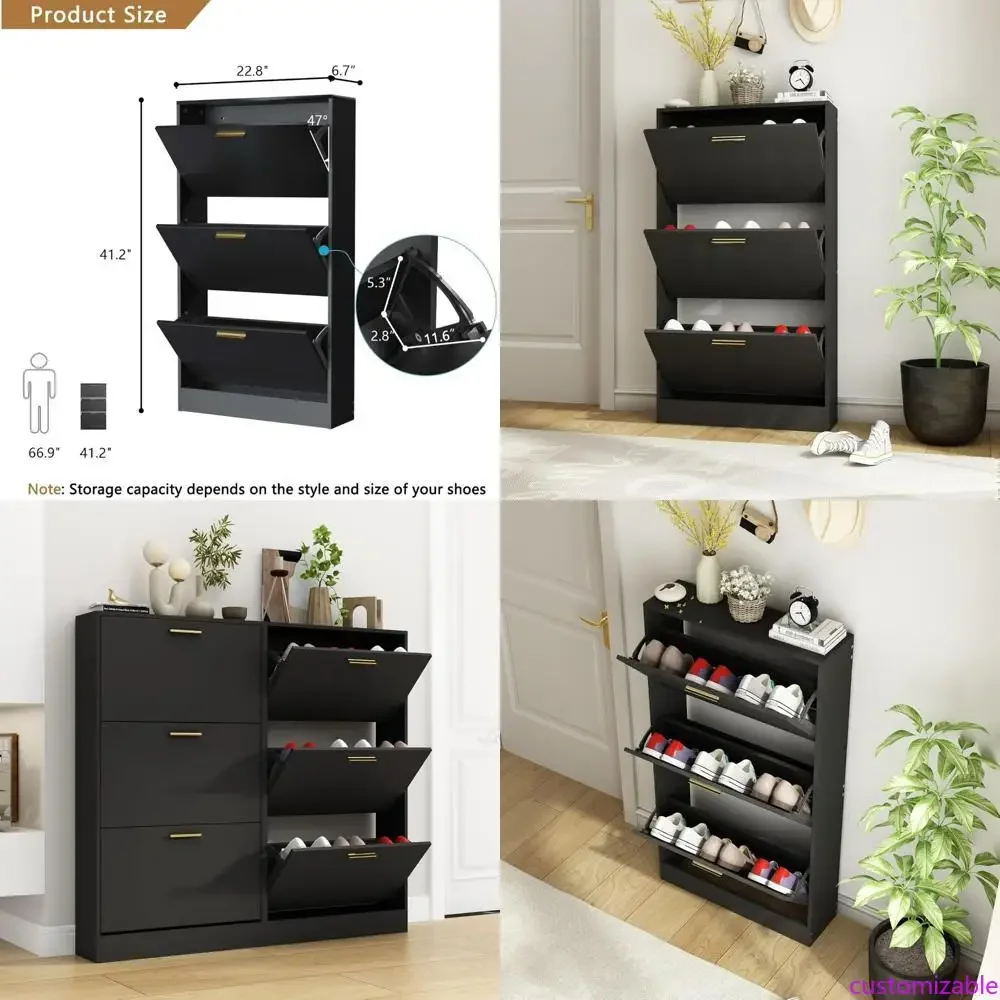 Pair of Slim Shoe Cabinets with 3 Tilt-Out Drawers, Wooden Storage Solution for Entryways, Freestanding Organizer for Shoes
Pair of Slim Shoe Cabinets with 3 Tilt-Out Drawers, Wooden Storage Solution for Entryways, Freestanding Organizer for Shoes