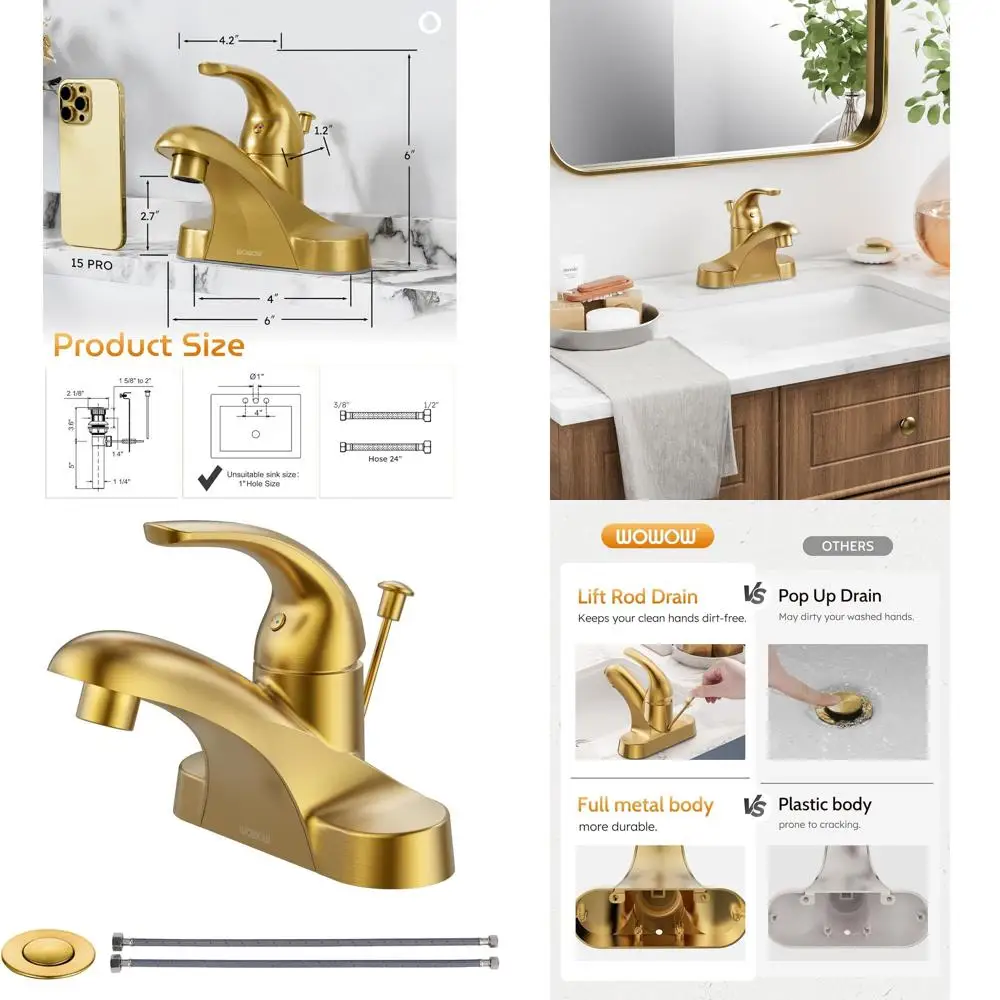 3-Hole Brushed Gold Single Handle Bathroom Faucet with Lift Rod Drain, Suitable for RV Lavatory Sinks
3-Hole Brushed Gold Single Handle Bathroom Faucet with Lift Rod Drain, Suitable for RV Lavatory Sinks