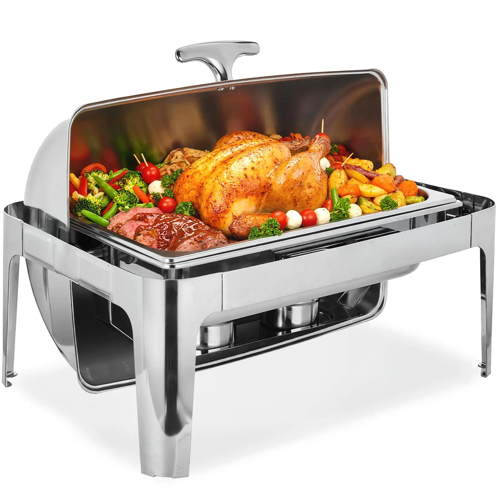 Chafing Dish Full Set 8 QT Roll Top for Buffet, Stainless Steel Chafers and Buffet Warmers Set with 90°/180° Full Open Lid
Chafing Dish Full Set 8 QT Roll Top for Buffet, Stainless Steel Chafers and Buffet Warmers Set with 90°/180° Full Open Lid