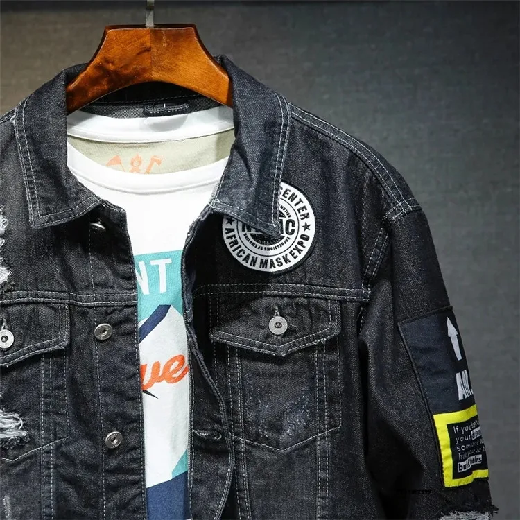 Men Brand Denim Jacket Streetwear Punk Motorcycle Ripped Print Cowboy Coats High Quality Casual Hole Loose Male Jeans Outwear 23 Sd7e0f383a451489da868c970e571608fa