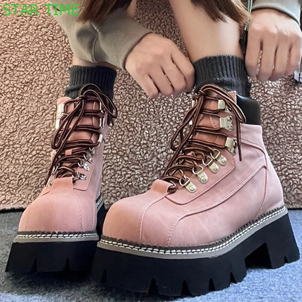 Round Toe British Style Short Boots 2024 Spring New Thick Sole Lace Up Pink Fashion Women Casual Ankle Boots
Round Toe British Style Short Boots 2024 Spring New Thick Sole Lace Up Pink Fashion Women Casual Ankle Boots