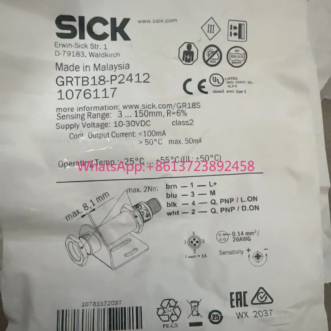 SICK photoelectric sensor GRTB18-P2412 brand new and genuine high quality
SICK photoelectric sensor GRTB18-P2412 brand new and genuine high quality