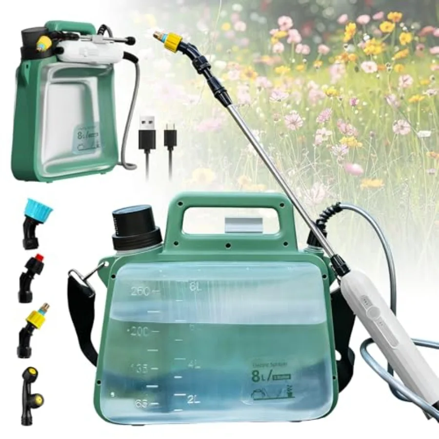 Battery Powered Garden Sprayer 2Gallon2500mA Electric Weed Sprayer with USB Rechargeable Handle and 4 Mist Nozzles Adjustable S
Battery Powered Garden Sprayer 2Gallon2500mA Electric Weed Sprayer with USB Rechargeable Handle and 4 Mist Nozzles Adjustable S
