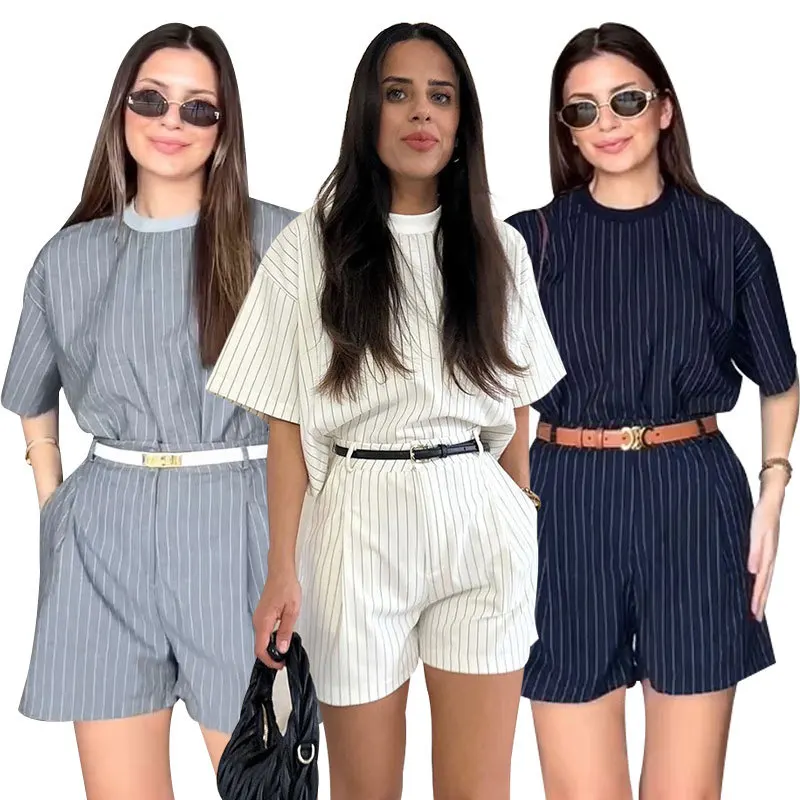 Summer New Striped Round Neck Pullover Women's Two-piece Fashion Casual Shorts Suit Office Suit Summer Sets Womens Outfits
Summer New Striped Round Neck Pullover Women's Two-piece Fashion Casual Shorts Suit Office Suit Summer Sets Womens Outfits