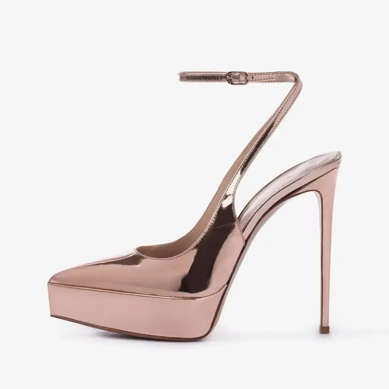Arden Furtado Summer rose gold Patent Leather Platform Sandals Wedding shoes Pointed toe Super high heel One word buckle Sandals
Arden Furtado Summer rose gold Patent Leather Platform Sandals Wedding shoes Pointed toe Super high heel One word buckle Sandals