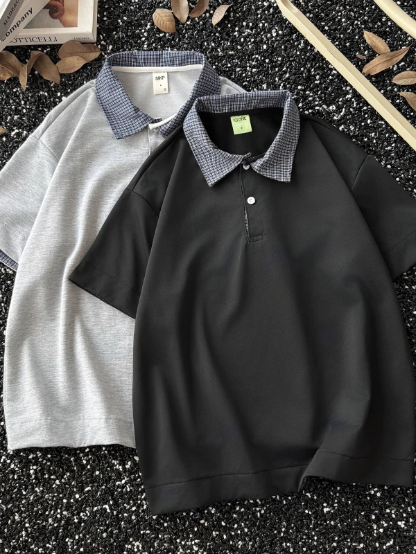 Plaid Patchwork Fake Two-Piece irt Men's Summer American oulder ort Sve Trendy Collar f Sve Top
Plaid Patchwork Fake Two-Piece irt Men's Summer American oulder ort Sve Trendy Collar f Sve Top