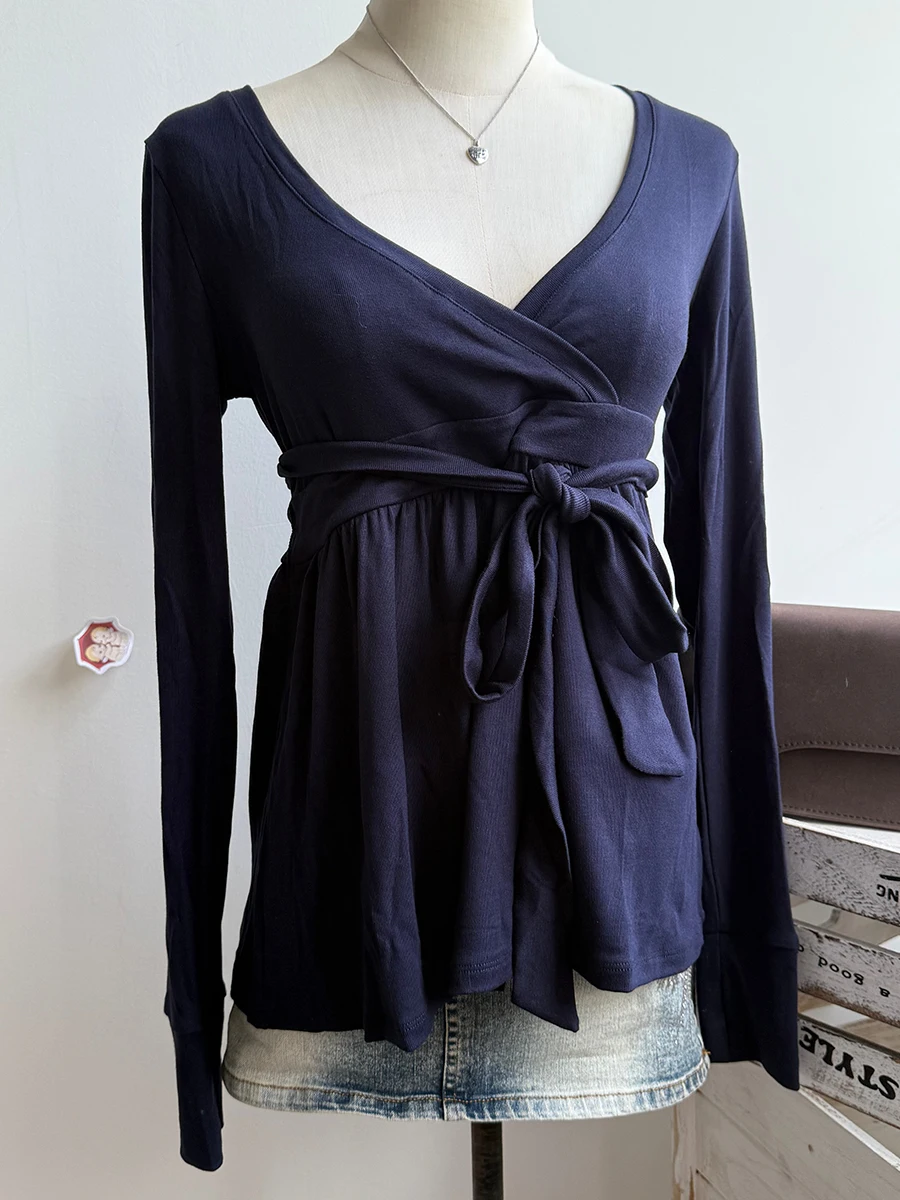 Sexy V-neck Long Sleeve Tees Women Autumn Y2K Streetwear Casual Lace-up Slim T-shirts Vintage Chic Navy Sweet Babydoll Tops
Sexy V-neck Long Sleeve Tees Women Autumn Y2K Streetwear Casual Lace-up Slim T-shirts Vintage Chic Navy Sweet Babydoll Tops