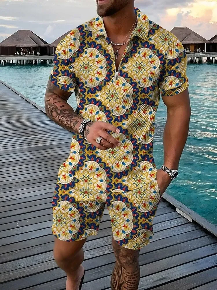 Summer Trend 3D Print Men's Tracksuit Set Casual Zipper Polo Shirt and Shorts 2pcs Sets Fashion Boho Geometric Style Man Clothes
Summer Trend 3D Print Men's Tracksuit Set Casual Zipper Polo Shirt and Shorts 2pcs Sets Fashion Boho Geometric Style Man Clothes