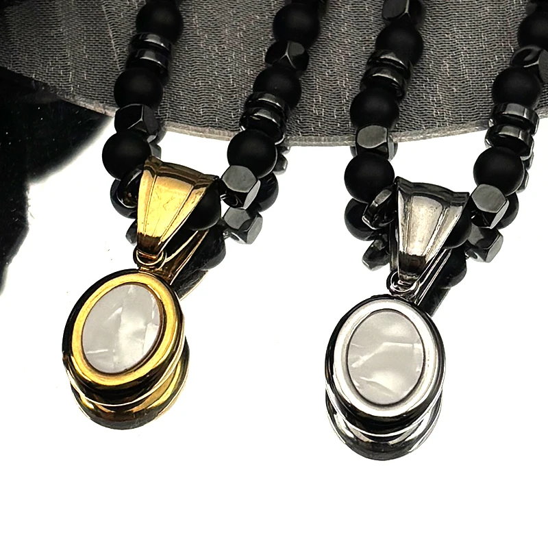 Simple Shell Oval Pendant Necklace for Women Men Stainless Steel Gold Silver Color Natural Hematite Beaded Chain Jewelry Gift
Simple Shell Oval Pendant Necklace for Women Men Stainless Steel Gold Silver Color Natural Hematite Beaded Chain Jewelry Gift
