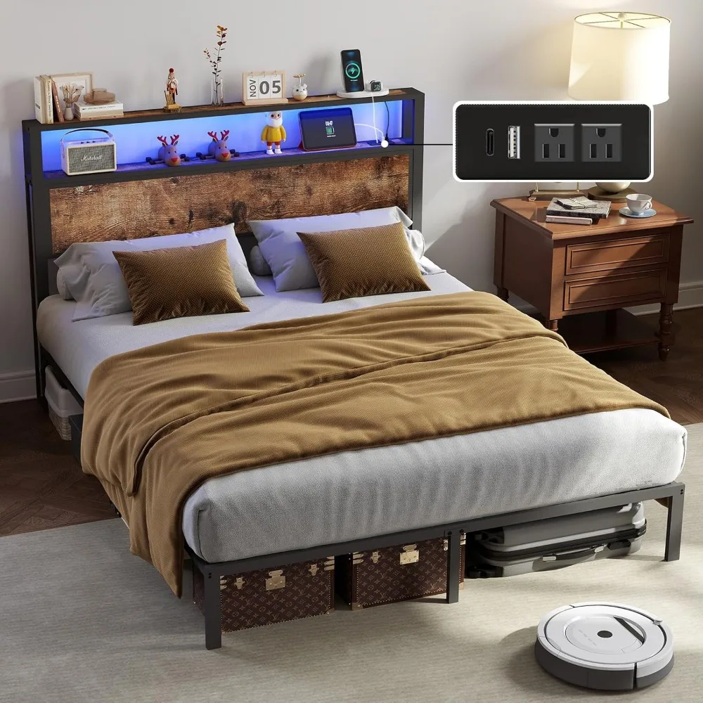 Metal Platform Bed Frame with LED Lights & Charging Station, Under Bed Storage, Solid and Stable, Noise Free, Easy Assembly
Metal Platform Bed Frame with LED Lights & Charging Station, Under Bed Storage, Solid and Stable, Noise Free, Easy Assembly