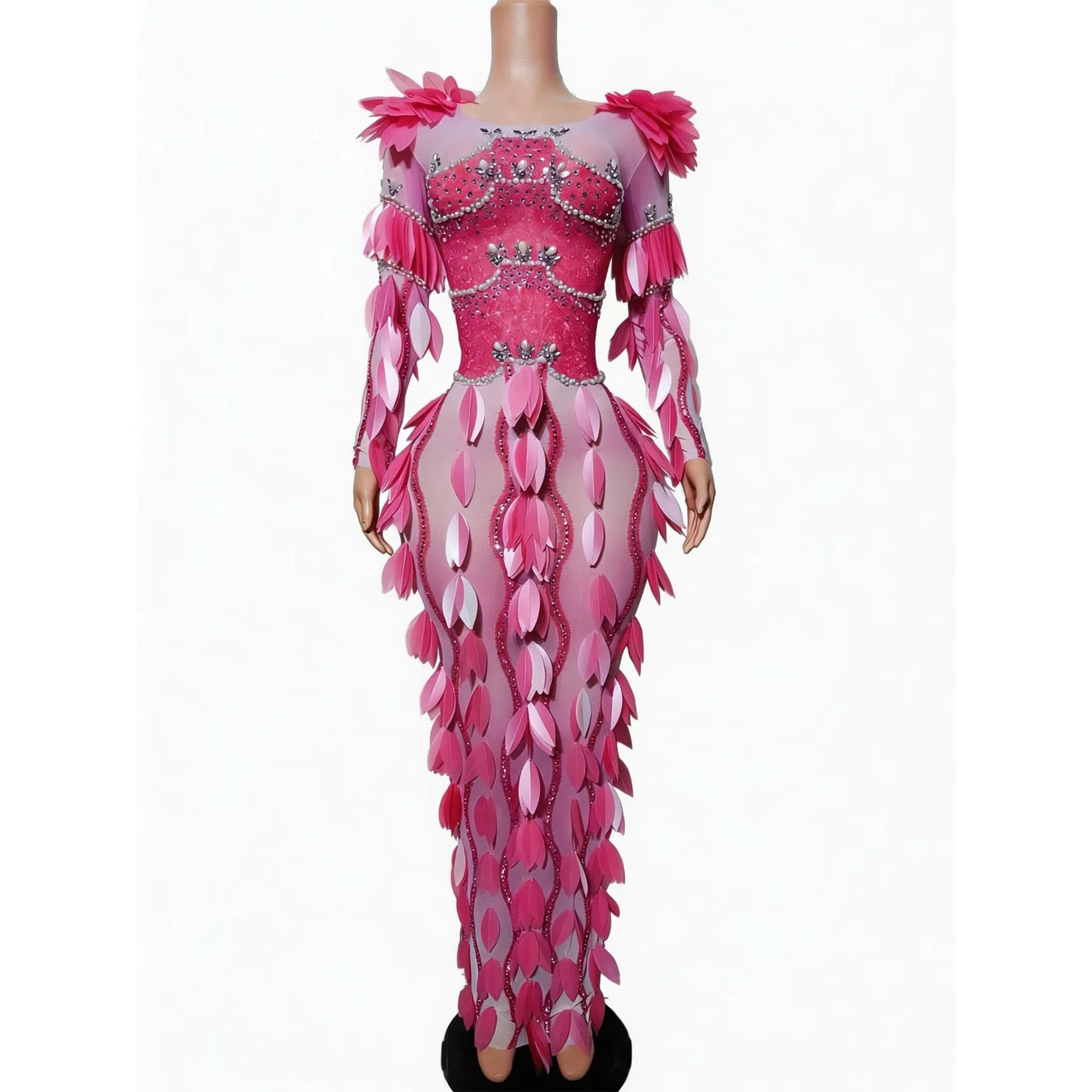 Zhixia Pink Ombre Petal Embellished Rhinestone Sheer Mesh Mermaid Gown for Drag Queen Stage Performances and Nightclub Events
Zhixia Pink Ombre Petal Embellished Rhinestone Sheer Mesh Mermaid Gown for Drag Queen Stage Performances and Nightclub Events