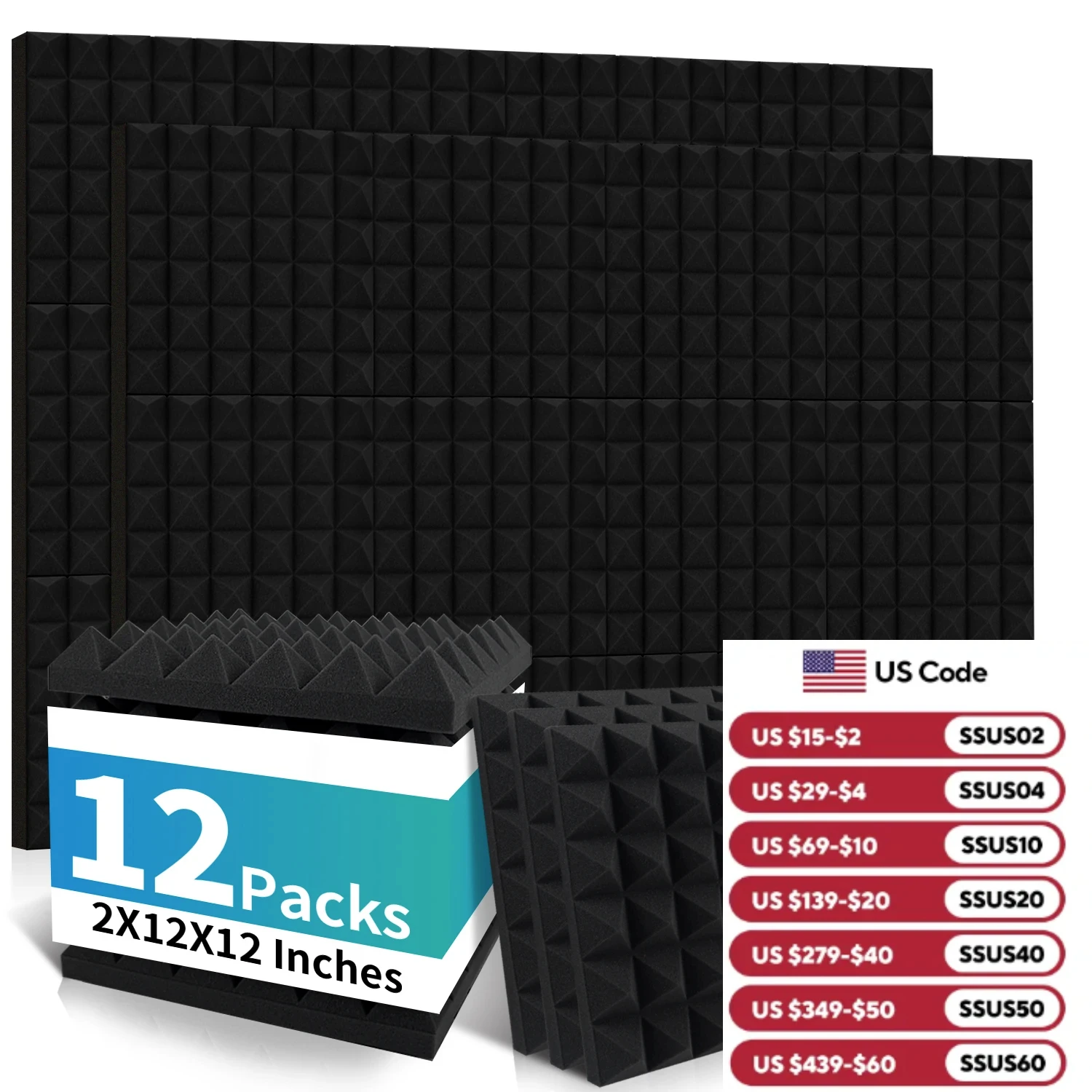 12 Pack Acoustic Panels Studio Soundproof Acoustic Foam Pyramid Noise Insulation Sound Absorption Treatment Home Wall Panels
12 Pack Acoustic Panels Studio Soundproof Acoustic Foam Pyramid Noise Insulation Sound Absorption Treatment Home Wall Panels