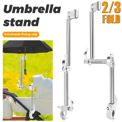 Stroller Umbrella Mount Holder Stainless Steel Adjustable Golf Umbrella Clamp 2/3Fold 360° Rotation Bicycle Sunshade Fixing Clip