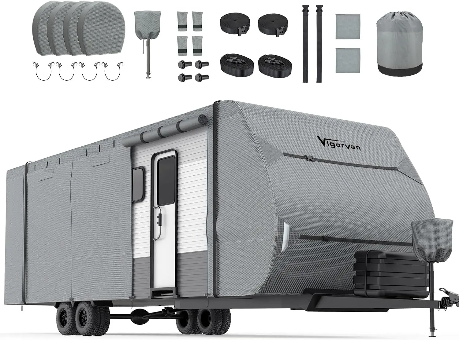 RV Cover Vigorvan Upgrad 7 Layers Top Camper Cover Windproof Travel Trailer Cover for 27-30FT RV, Toy Hauler Cover with Tongue Jack Cover, Extra Windproof Ropes, Gutter Covers
RV Cover Vigorvan Upgrad 7 Layers Top Camper Cover Windproof Travel Trailer Cover for 27-30FT RV, Toy Hauler Cover with Tongue Jack Cover, Extra Windproof Ropes, Gutter Covers