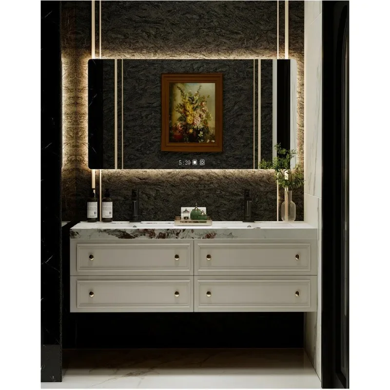 Bathroom, bathroom cabinet, rock slab seamless integrated basin, washbasin, toilet, oak cabinet combination
Bathroom, bathroom cabinet, rock slab seamless integrated basin, washbasin, toilet, oak cabinet combination