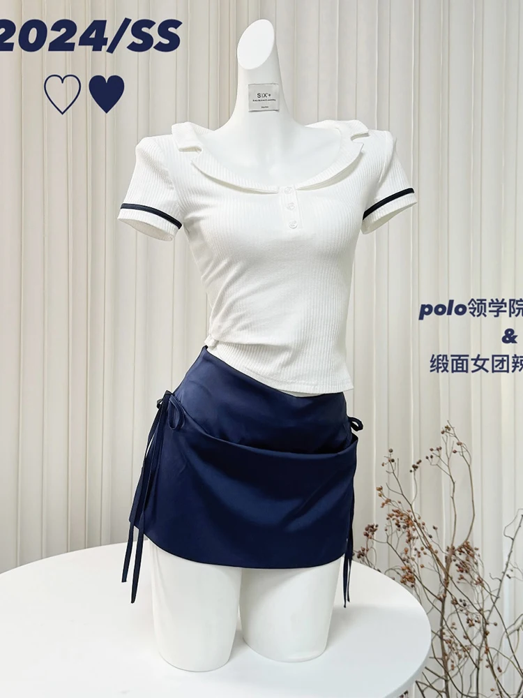 Женский костюм-двойка в Корейском стиле, летний костюм в стиле преппи в стиле 1920-х годов на день рождения, короткий топ с коротким рукавом и мини-юбка, Y2k 
Женский костюм-двойка в Корейском стиле, летний костюм в стиле преппи в стиле 1920-х годов на день рождения, короткий топ с коротким рукавом и мини-юбка, Y2k