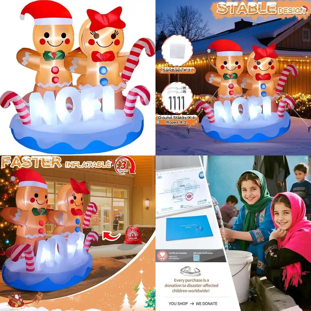 Надувная пряничная пара высотой 6 футов с конфетами, 8 светодиодными фонарями, уличные рождественские украшения
Надувная пряничная пара высотой 6 футов с конфетами, 8 светодиодными фонарями, уличные рождественские украшения