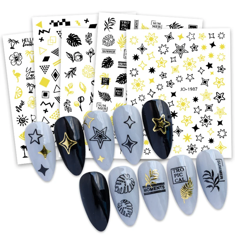 3D nail art stickers black gold laser foils press on nails summer decals sliders decorations flower leaf star adesivi naklejki
3D nail art stickers black gold laser foils press on nails summer decals sliders decorations flower leaf star adesivi naklejki