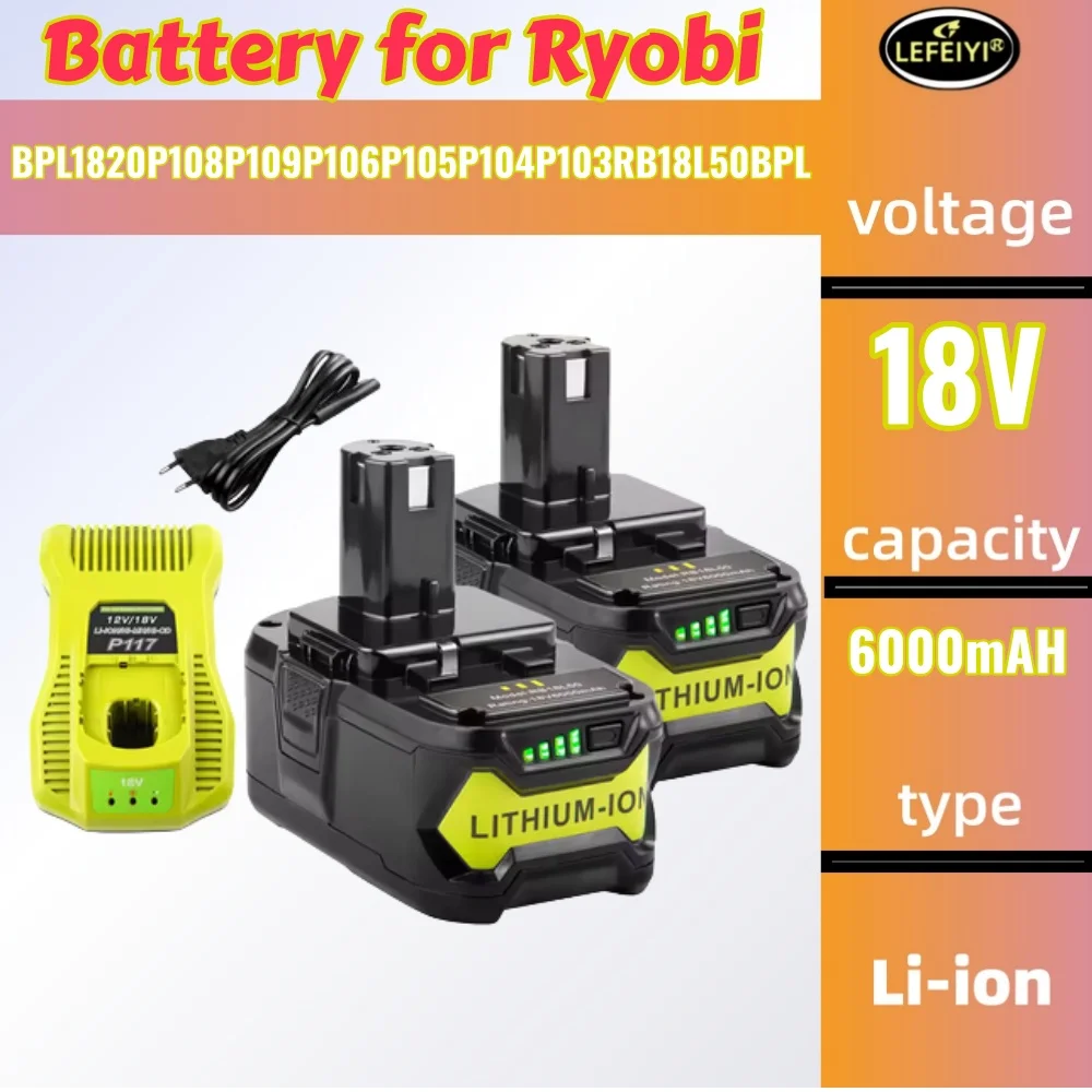18V 6000mAh Li-ion Rechargeable Battery for Ryobi for ONE+ Power Tool BPL1820 P108 P109 P106 P105 P104 P103 RB18L50 BPL-1815
18V 6000mAh Li-ion Rechargeable Battery for Ryobi for ONE+ Power Tool BPL1820 P108 P109 P106 P105 P104 P103 RB18L50 BPL-1815