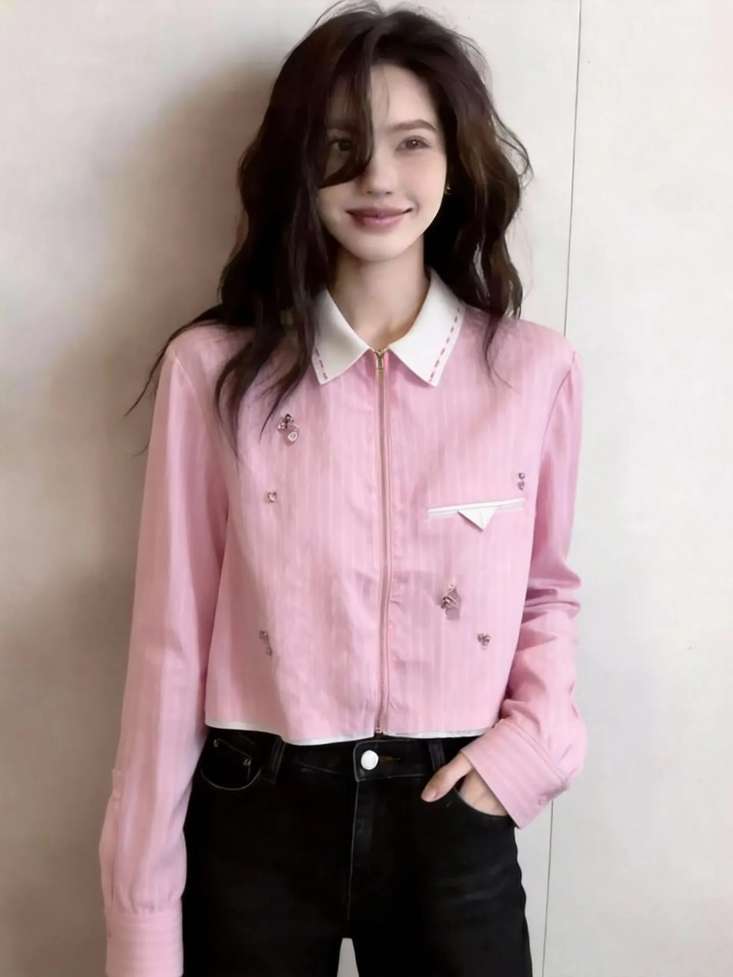 Chic Pink Collared Long Sve irt Women's Sle Commute Faion Spring New Arrival Agel Fre Girl Feeling Top
Chic Pink Collared Long Sve irt Women's Sle Commute Faion Spring New Arrival Agel Fre Girl Feeling Top