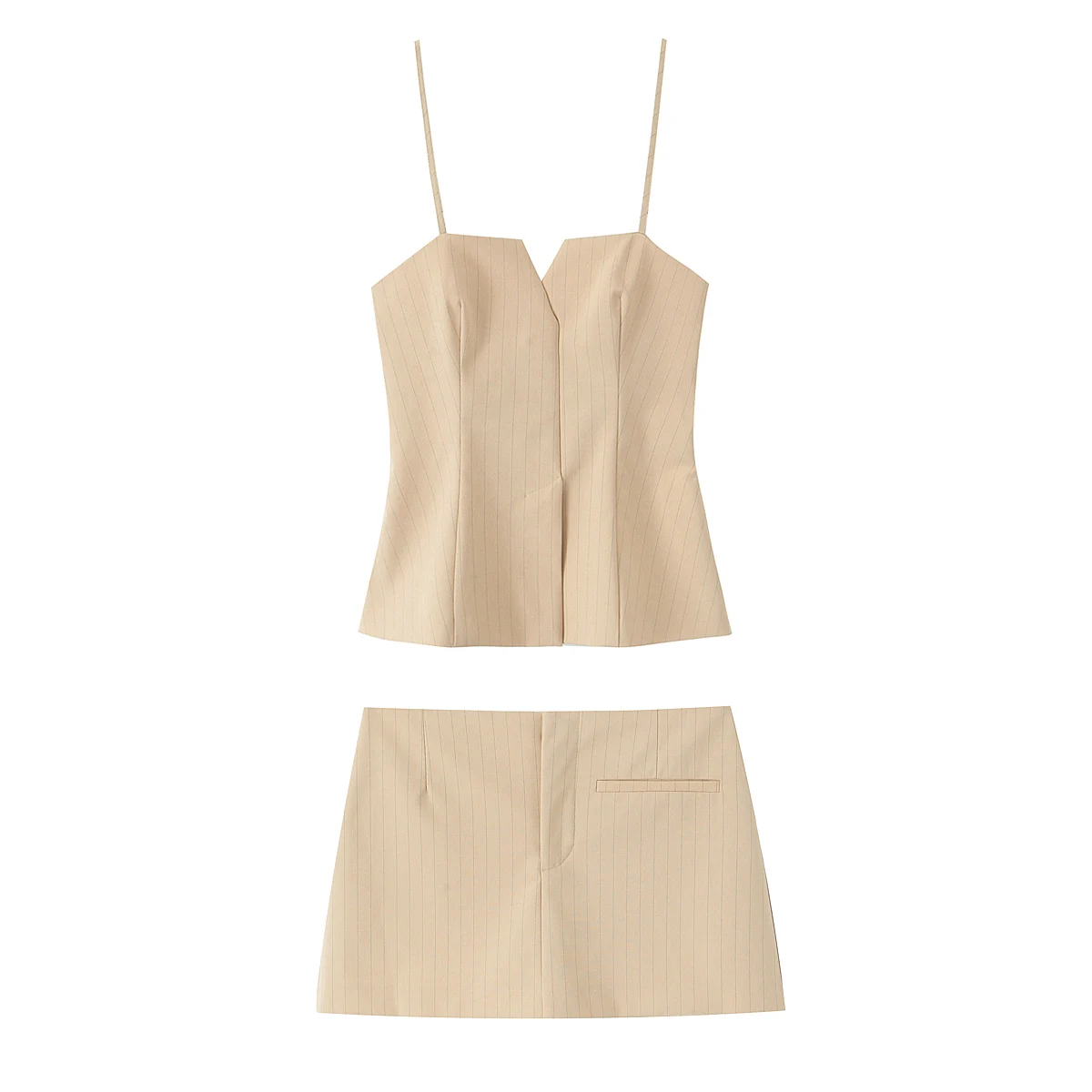Taop&Za 2025 Women's Spaghetti Strap V - Neck Pinstripe Crop Top and Mini Skirt Set for Casual and Party Wear
Taop&Za 2025 Women's Spaghetti Strap V - Neck Pinstripe Crop Top and Mini Skirt Set for Casual and Party Wear