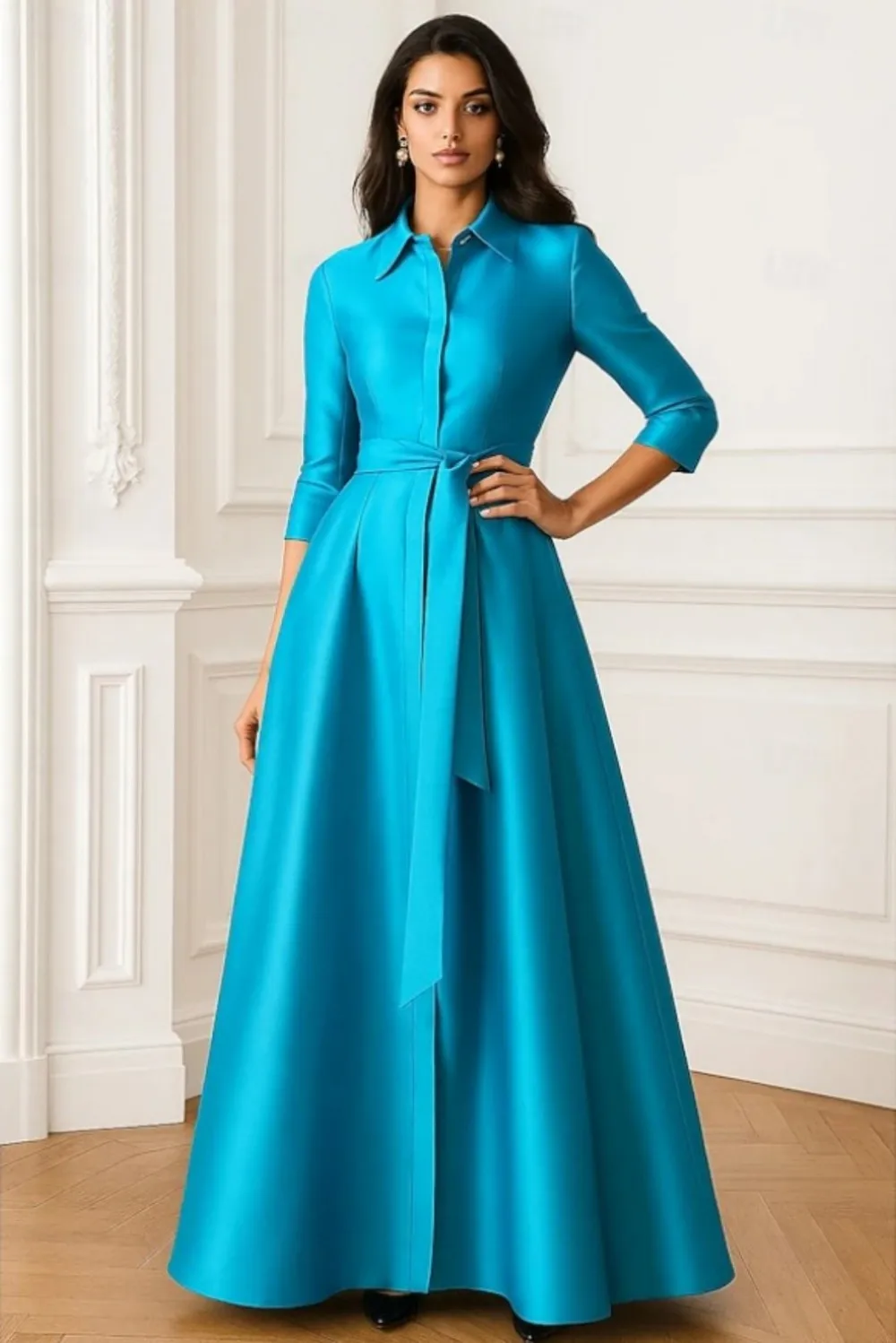 Shirt-Style Gown Robe with Belt Floor-Length Dress Half Sleeve Formal Attire Wedding Guest Dress vestido de novia boda
Shirt-Style Gown Robe with Belt Floor-Length Dress Half Sleeve Formal Attire Wedding Guest Dress vestido de novia boda