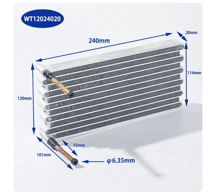 WT12024020 Microchannel Series Condenser Miniature Mini Radiator with Small Heat Dissipation Evaporator Heat Exchanger Assembly
WT12024020 Microchannel Series Condenser Miniature Mini Radiator with Small Heat Dissipation Evaporator Heat Exchanger Assembly