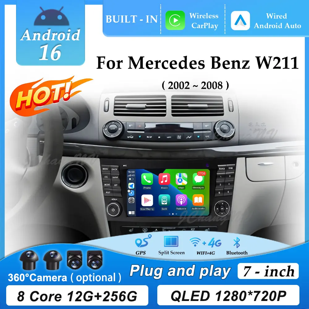 GPS-навигация Android 16 для Mercedes Benz W211 2002-2008, Carplay Auto, 7-дюймовый 4G Wi-Fi автомобильный радиоприемник, мультимедийный проигрыватель, видео, DSP
GPS-навигация Android 16 для Mercedes Benz W211 2002-2008, Carplay Auto, 7-дюймовый 4G Wi-Fi автомобильный радиоприемник, мультимедийный проигрыватель, видео, DSP