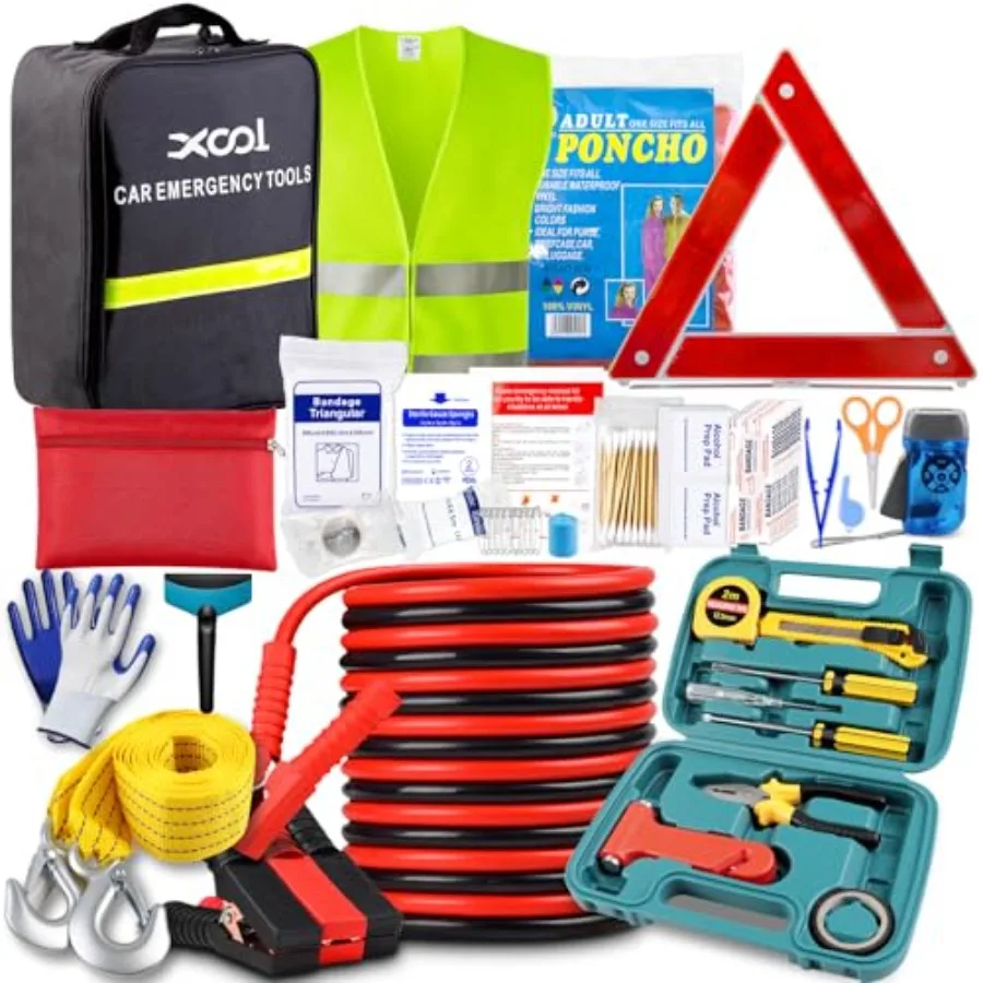 Car Roadside Emergency Kit, Car Emergency Kit with Jumper Cables, First Aid Kit, Tow Strap and Tool Set Roadside Safety Kit for
Car Roadside Emergency Kit, Car Emergency Kit with Jumper Cables, First Aid Kit, Tow Strap and Tool Set Roadside Safety Kit for