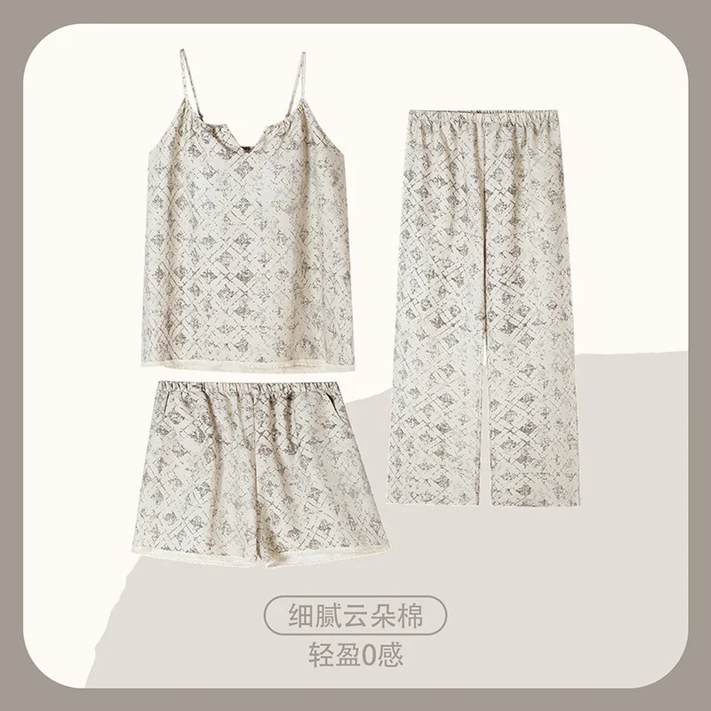 3 Pieces Set Women's Nightwear Sleeveless Sleeping Top Shorts Long Pant Pajamas Set Young Girl Female Sweet Summer Loungewear
3 Pieces Set Women's Nightwear Sleeveless Sleeping Top Shorts Long Pant Pajamas Set Young Girl Female Sweet Summer Loungewear