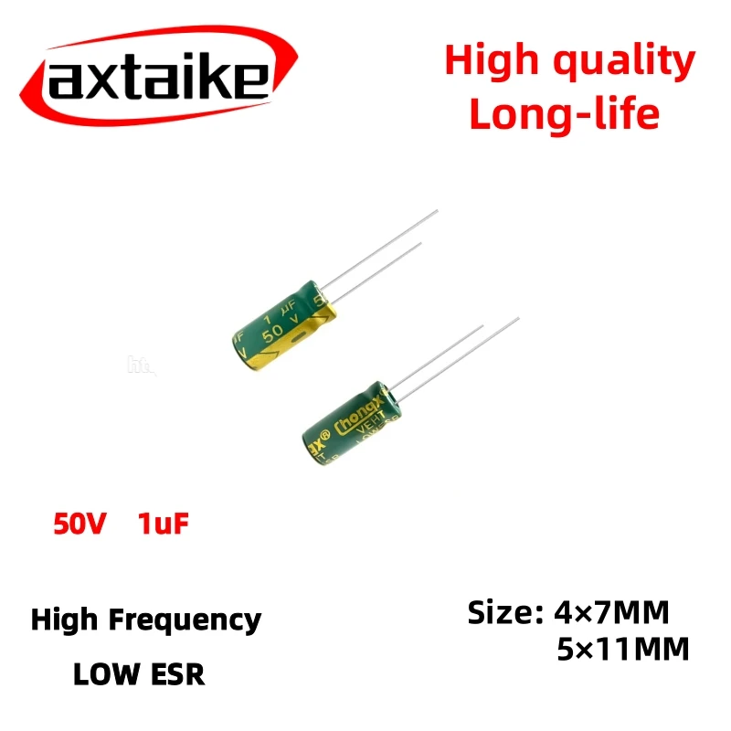 50PCS 50V1uF Aluminum Capacitor, High Frequency Low ESR 105°C Radial for Power Supply Long-life 4×7MM 5×11MM
50PCS 50V1uF Aluminum Capacitor, High Frequency Low ESR 105°C Radial for Power Supply Long-life 4×7MM 5×11MM