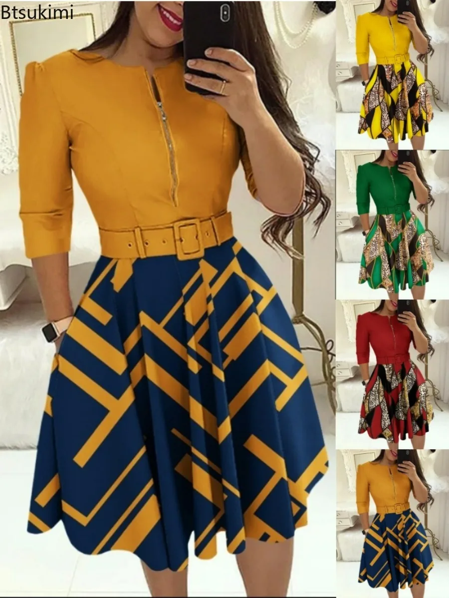 2024 Women's Elegant Print Evening Party Dress with Belt Sexy V Neck Zipper Long Sleeve A Line Dress Office Lady Dress Female
2024 Women's Elegant Print Evening Party Dress with Belt Sexy V Neck Zipper Long Sleeve A Line Dress Office Lady Dress Female