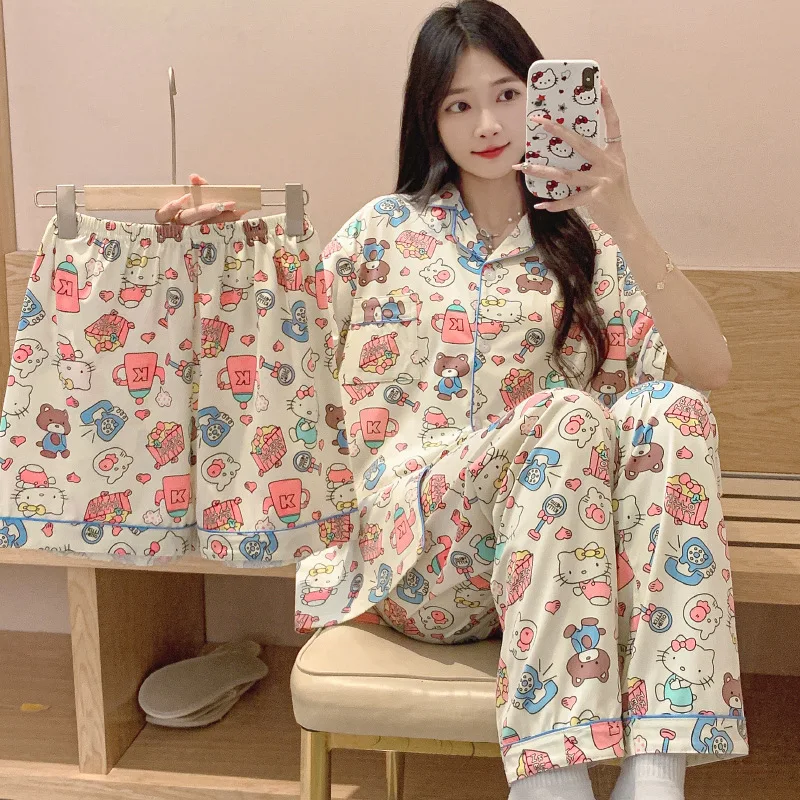 Hello Kitty Cartoon Girl Pajamas Sanrio Anime Stamp Long Sleeves Pants Shorts Homewear Three-Piece Set Cute Comfortable Pajamas
Hello Kitty Cartoon Girl Pajamas Sanrio Anime Stamp Long Sleeves Pants Shorts Homewear Three-Piece Set Cute Comfortable Pajamas