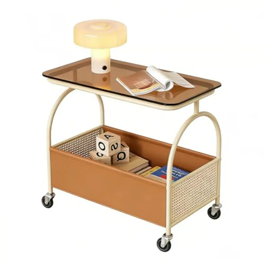 2-Tier Rolling Side Table with Glass Top Storage Basket Mobile End Table/Coffee Table with Wheels for Living Room Bedroom Kitch
2-Tier Rolling Side Table with Glass Top Storage Basket Mobile End Table/Coffee Table with Wheels for Living Room Bedroom Kitch