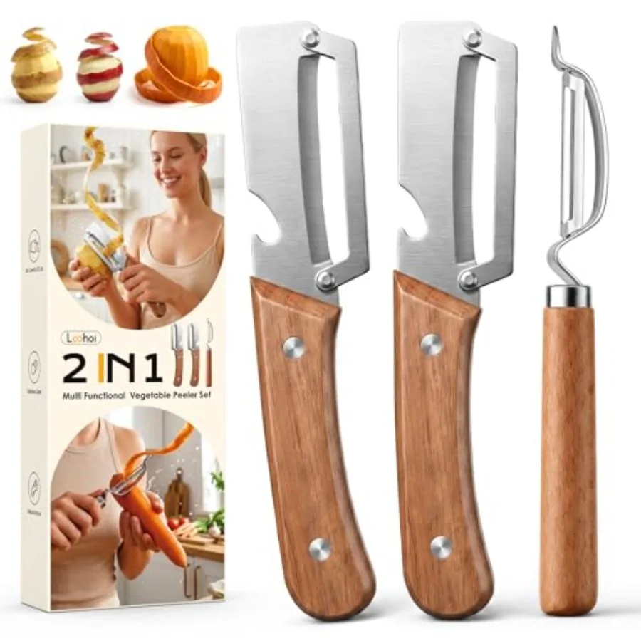 3-Pack Multi-Functional Vegetable Peeler for Kitchen, Ultra Sharp Stainless Steel Fruit and Potato Peelers with Ergonomic Wood
3-Pack Multi-Functional Vegetable Peeler for Kitchen, Ultra Sharp Stainless Steel Fruit and Potato Peelers with Ergonomic Wood
