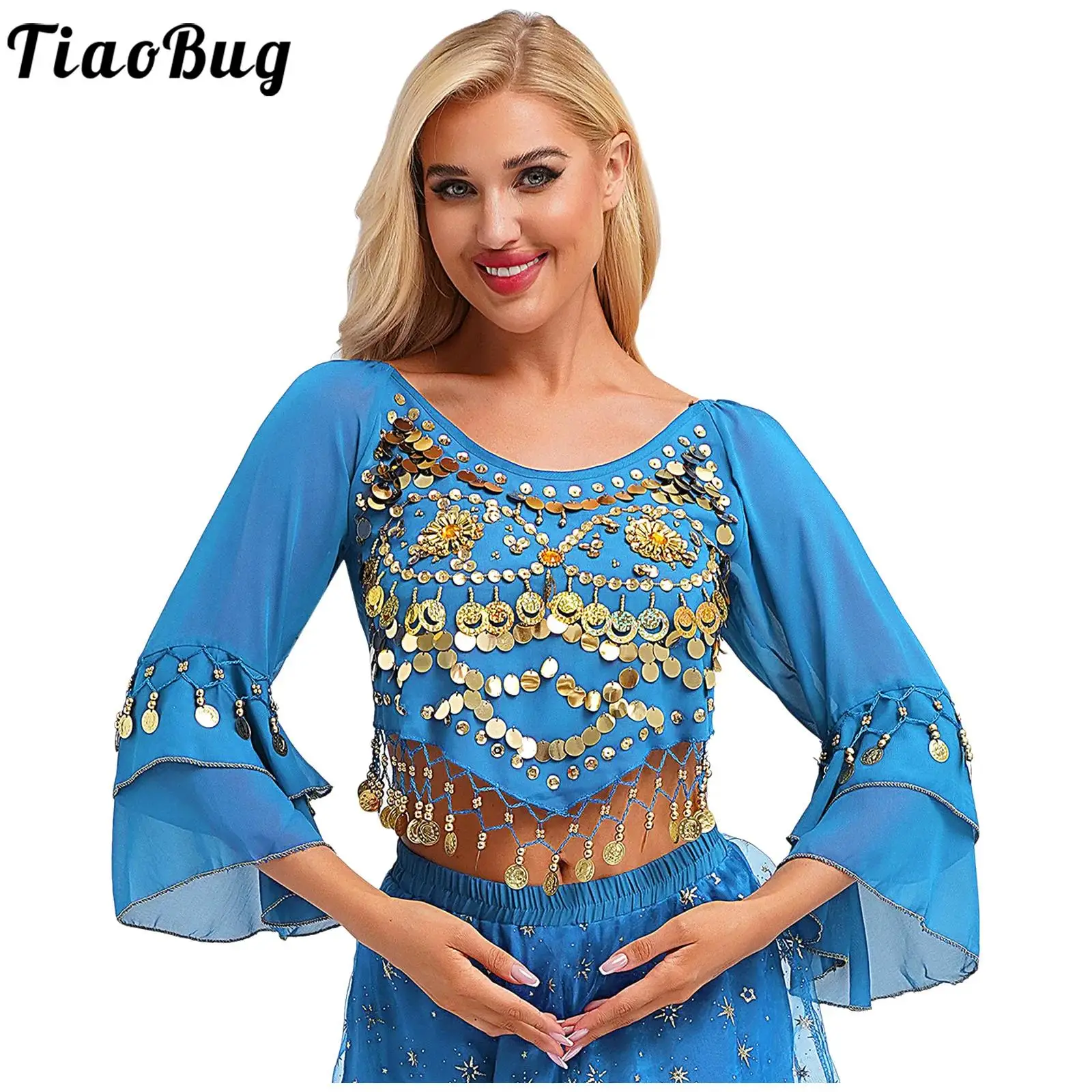 Sequins Belly Dance Top for Women's Shiny Dance T-Shirts Chiffon Long Sleeve Blouse Plastic Beads Crop Top Belly Dancewear
Sequins Belly Dance Top for Women's Shiny Dance T-Shirts Chiffon Long Sleeve Blouse Plastic Beads Crop Top Belly Dancewear